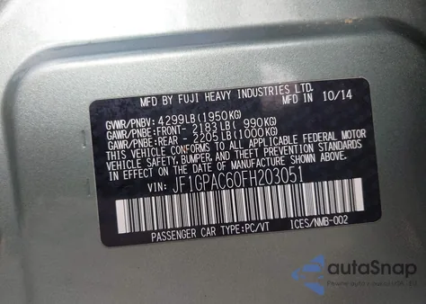 2015 Subaru Impreza 2.0I Premium z USA, uszkodzony, nr VIN JF1GPAC60FH203051